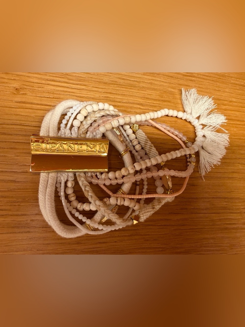 Hipanema Discontinued “Pandore” Blush Ivory Multi-Strand Boho Cuff Bracelet